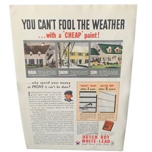 Vintage 1934 Dutch Boy White Lead Paint Fool The Weather Ad Advertisement